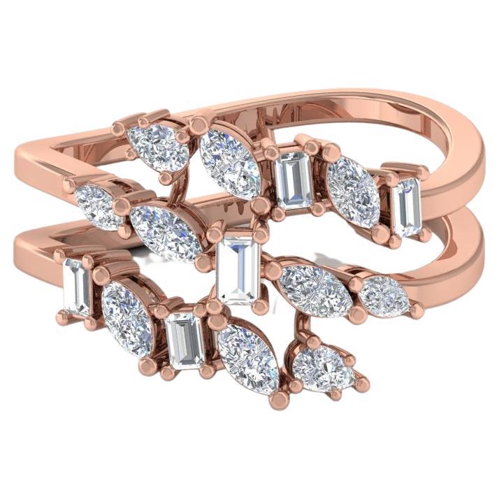 0.85ct, Marquise Pear Baguette Diamond Spiral Ring Solid 14k Rose Gold Jewelry