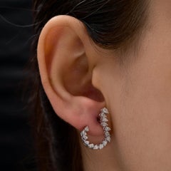 0.85 Ct Natural Pear Diamond Open Circle Hoop Earrings 18K White Gold