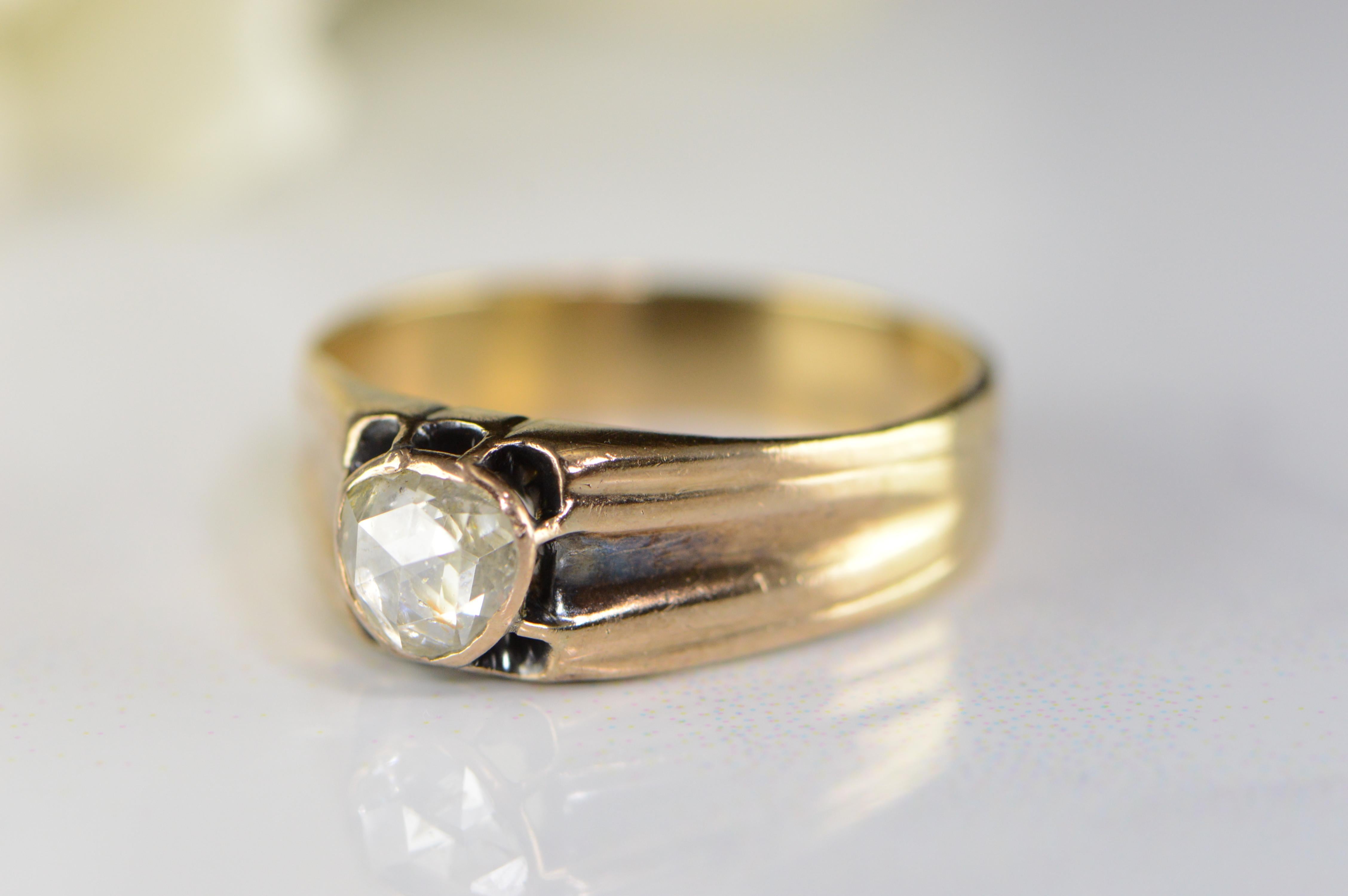 0.85 Carat Rose Cut Victorian Gold Engagement Ring For Sale 1