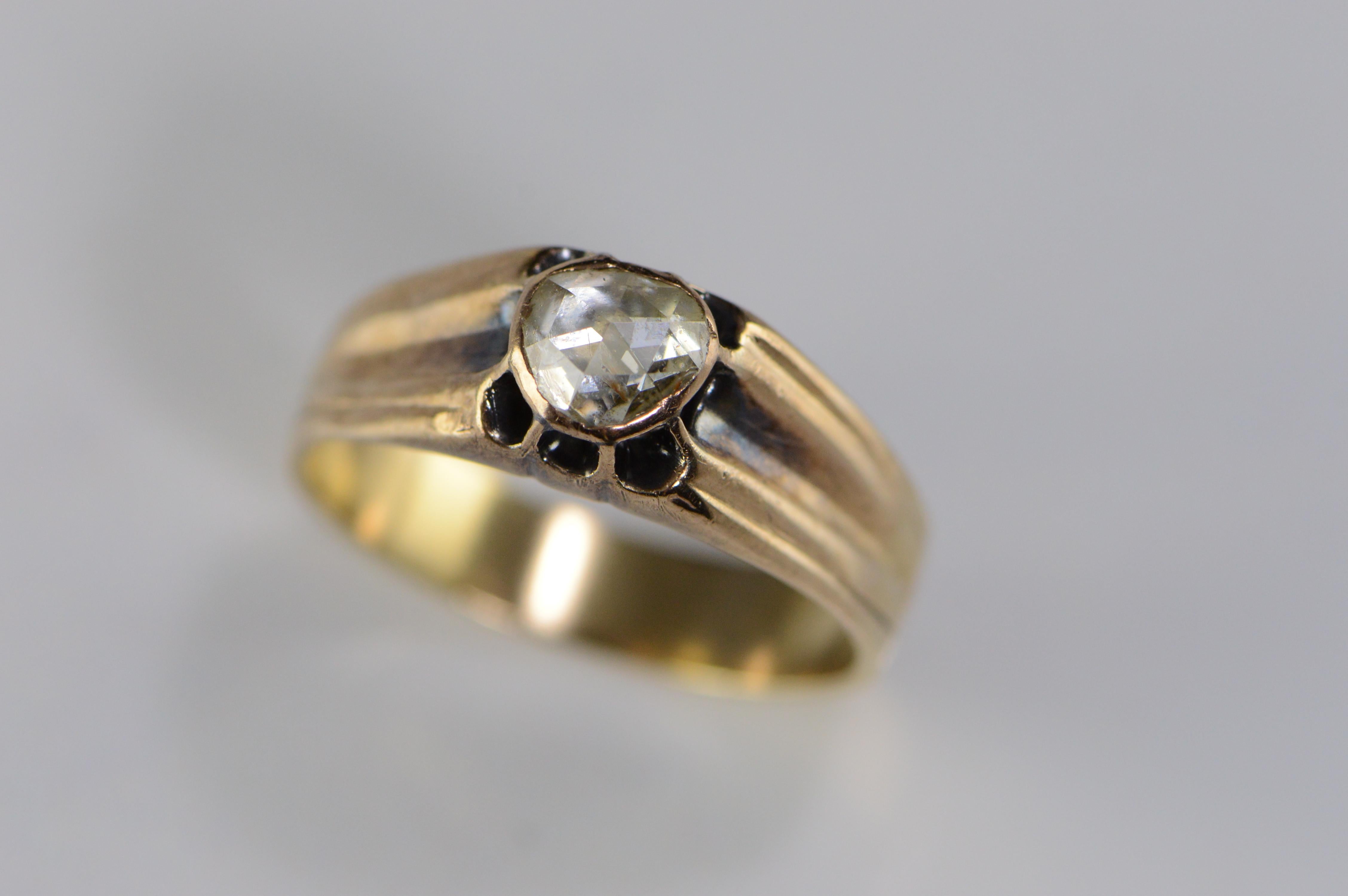 0.85 Carat Rose Cut Victorian Gold Engagement Ring For Sale 2