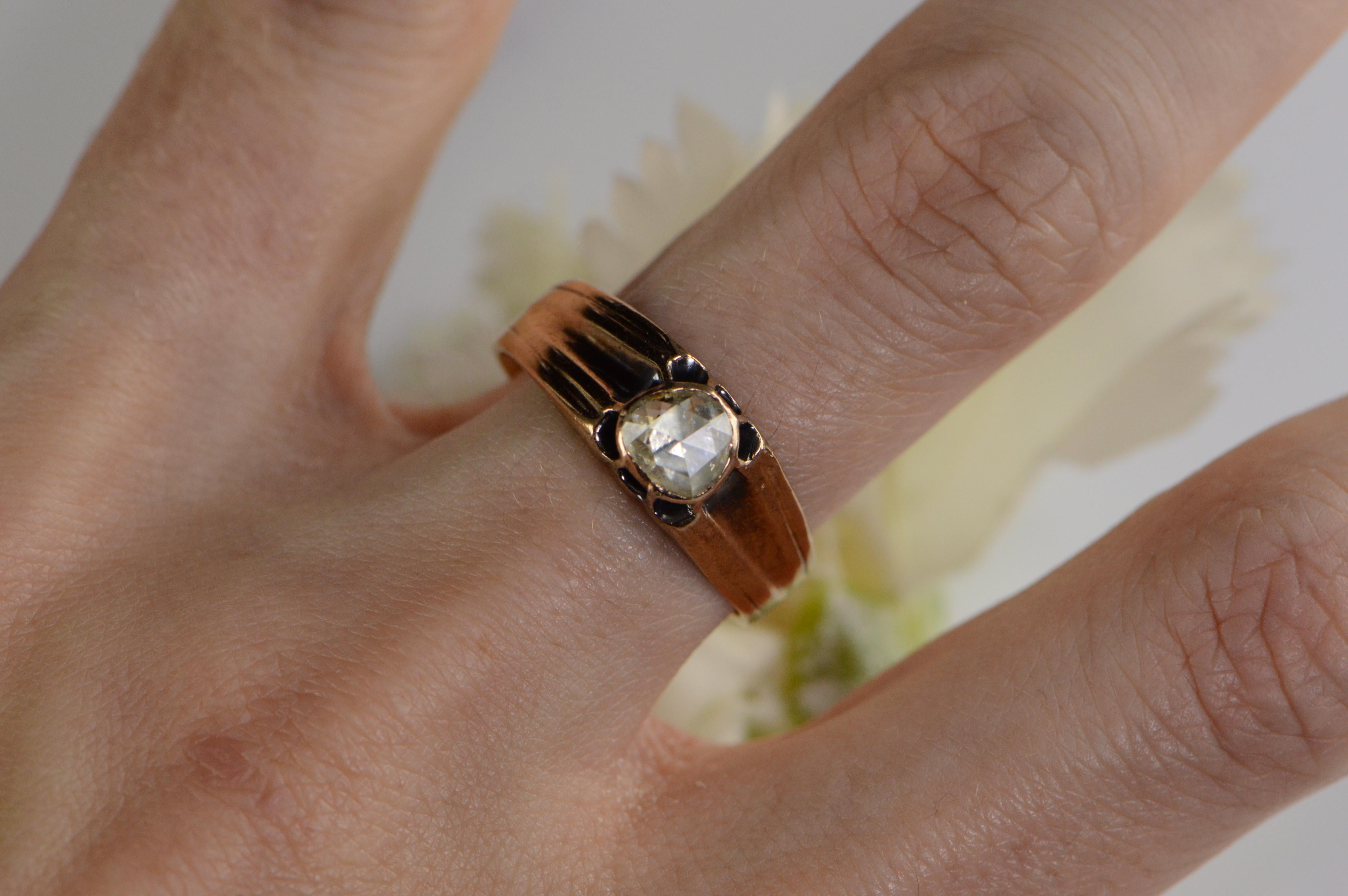 0.85 Carat Rose Cut Victorian Gold Engagement Ring For Sale 4