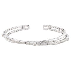 0.85 Ct Round Brilliant Cut SI/H Diamond Crossover Cuff Bracelet 14k White Gold