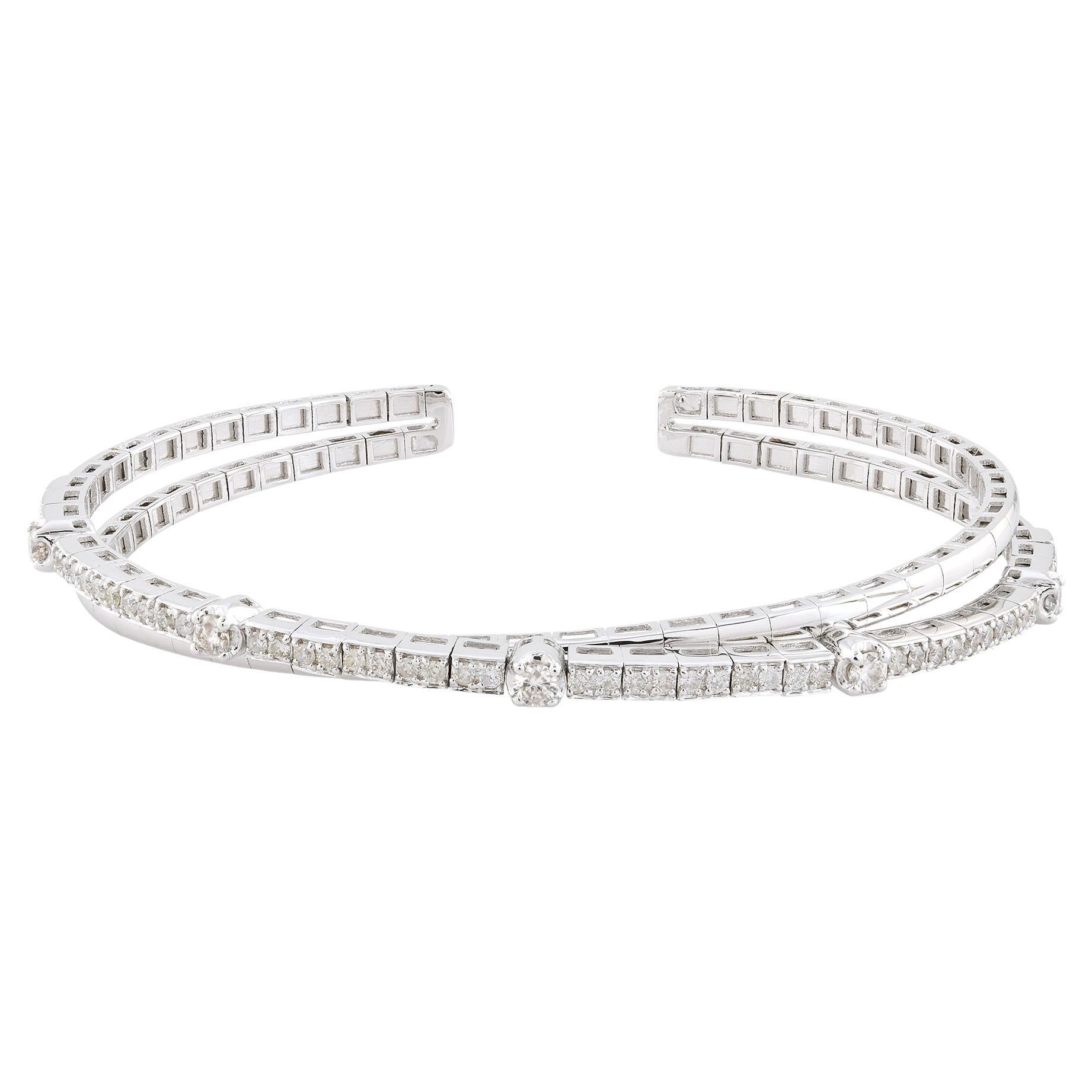 0,85 Karat Runder Brillantschliff SI/H Diamant Crossover Manschettenarmband 18k Weißgold (Moderne) im Angebot