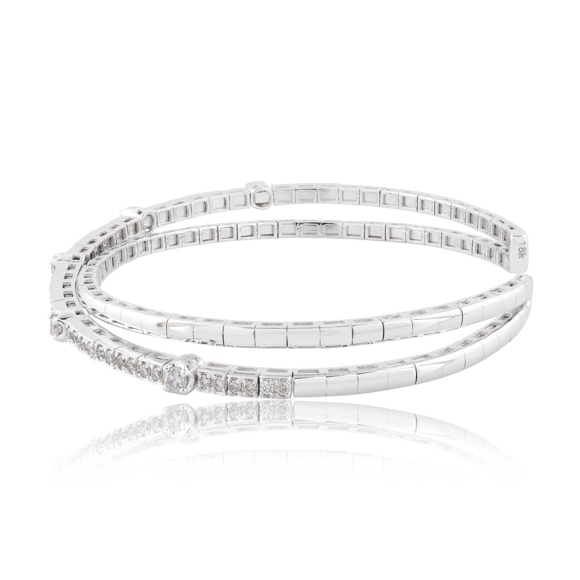 0,85 Karat Runder Brillantschliff SI/H Diamant Crossover Manschettenarmband 18k Weißgold Damen im Angebot