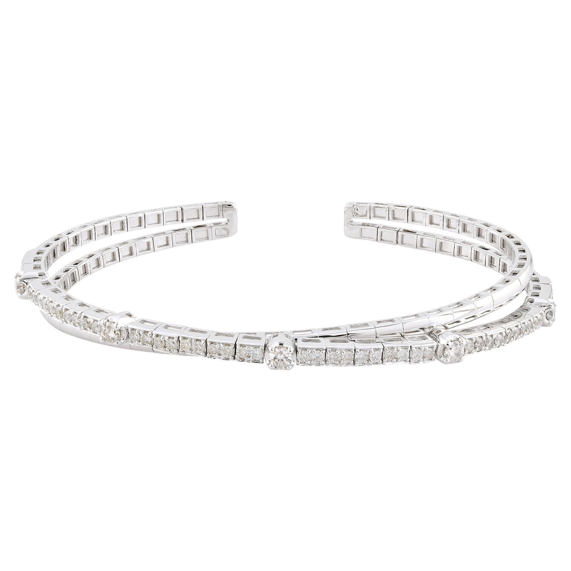 0.85 Ct Round Brilliant Cut SI/H Diamond Crossover Cuff Bracelet 18k White Gold