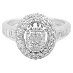 0.85 Ct SI/HI Baguette Round Diamond Promise Ring 18 Karat White Gold Jewelry