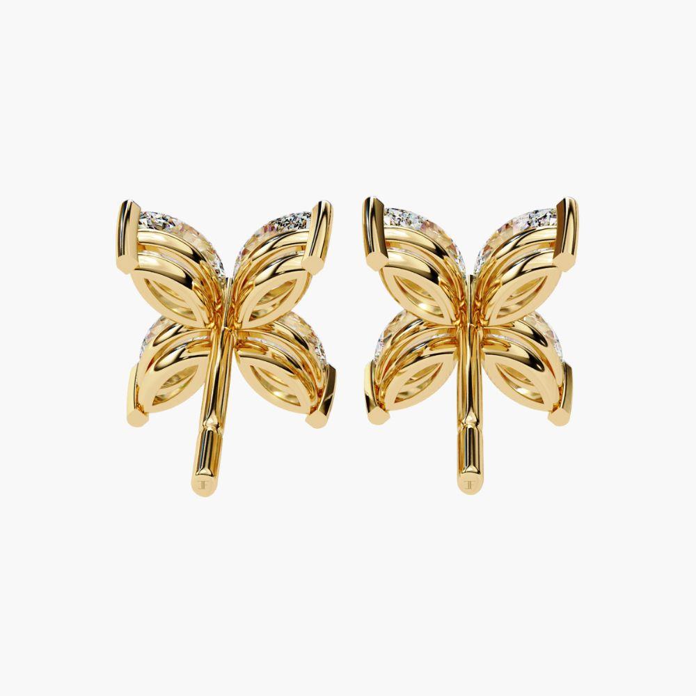 Clous d'oreilles fleur en or 14 carats avec diamants taille marquise de 0,85 carat en vente 4