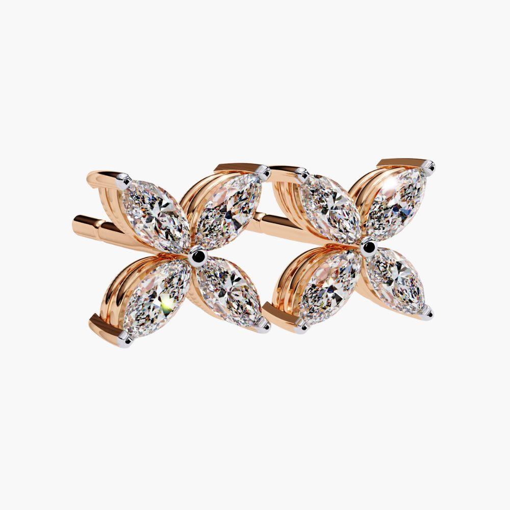 Clous d'oreilles fleur en or 14 carats avec diamants taille marquise de 0,85 carat en vente 8