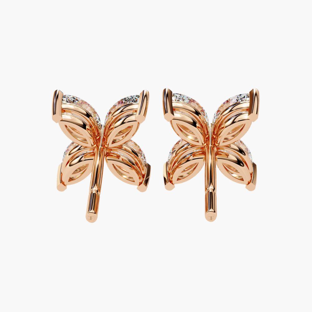 Clous d'oreilles fleur en or 14 carats avec diamants taille marquise de 0,85 carat en vente 9