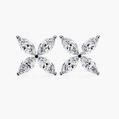 0.85 Ctw Marquise-Cut Diamond Flower Stud Earrings 14K Gold