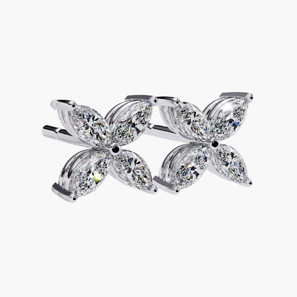 Contemporain Clous d'oreilles fleur en or 14 carats avec diamants taille marquise de 0,85 carat en vente