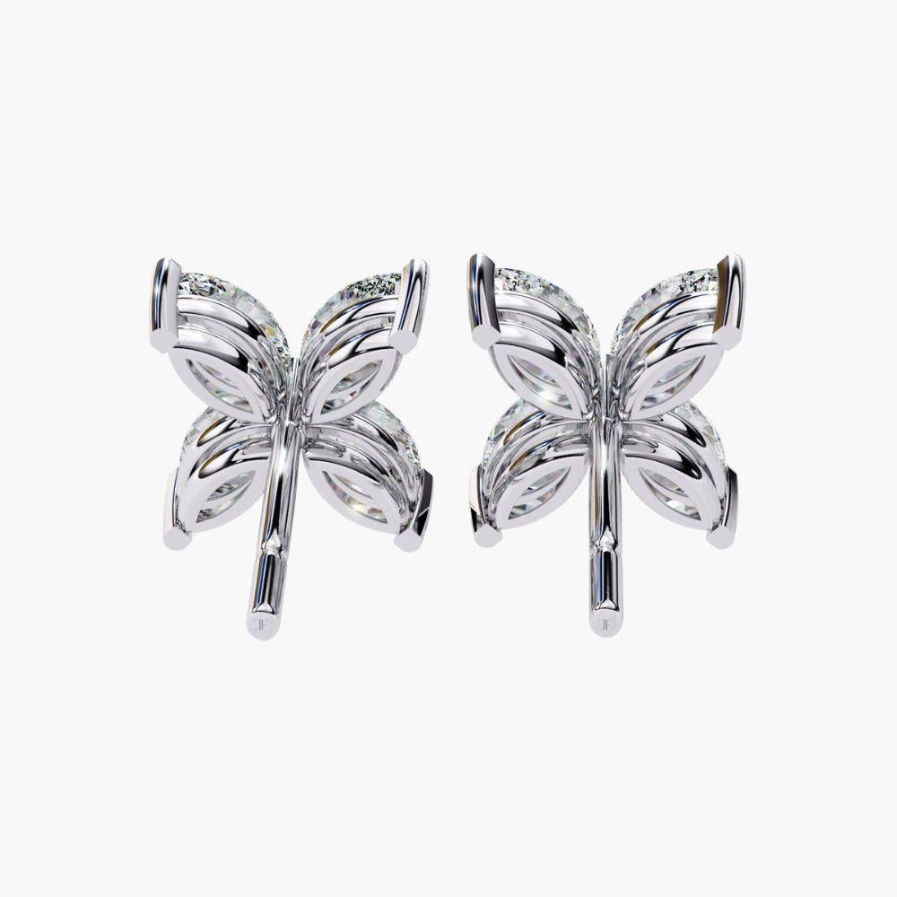 Taille ronde Clous d'oreilles fleur en or 14 carats avec diamants taille marquise de 0,85 carat en vente