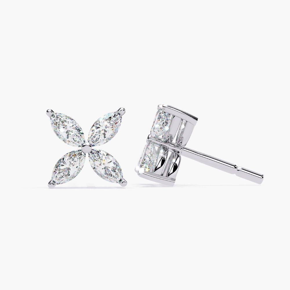 Clous d'oreilles fleur en or 14 carats avec diamants taille marquise de 0,85 carat Neuf - En vente à New York, NY