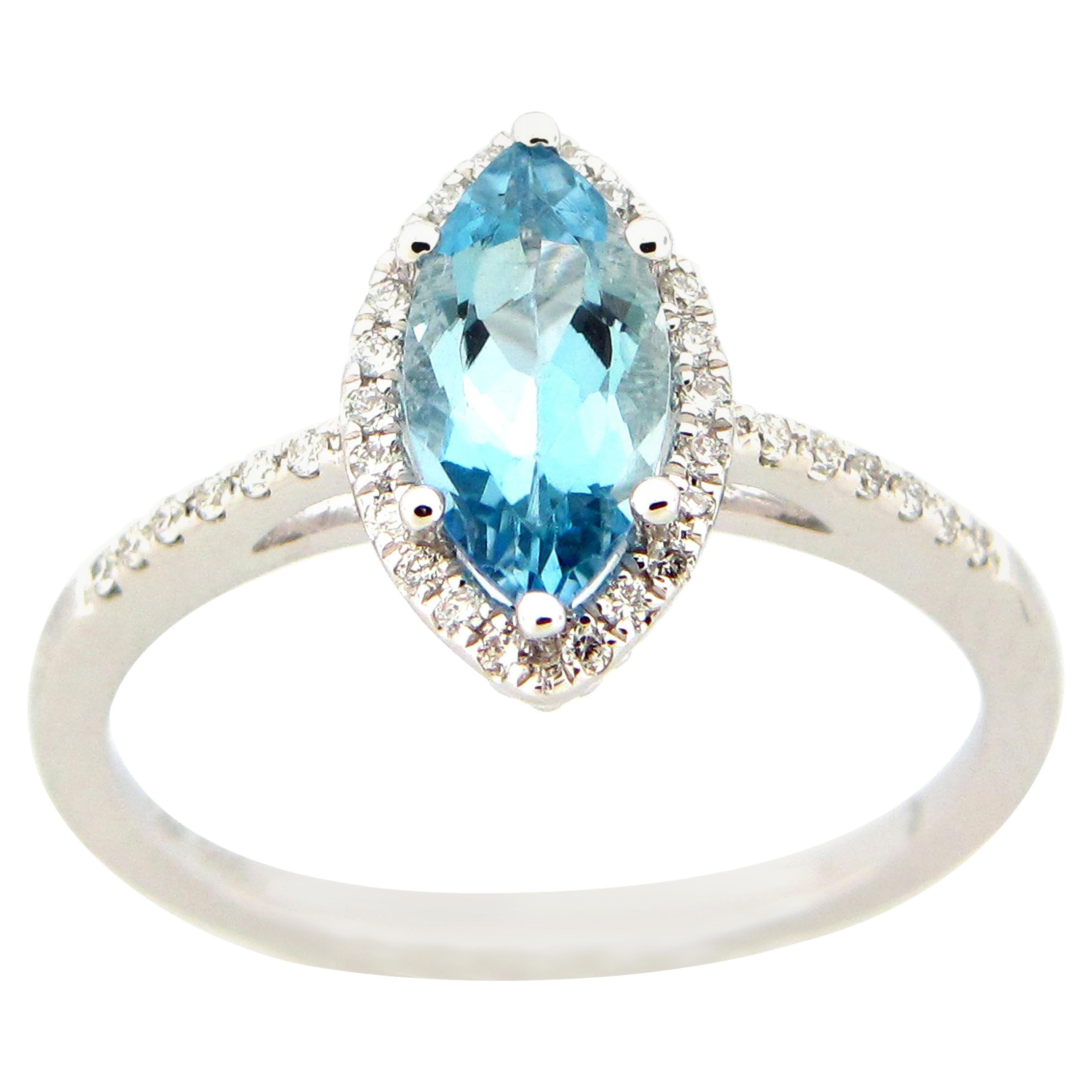 0.85 Marquise Aquamarine and Diamond Ring