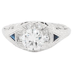 Bague de fiançailles Art déco en platine sculpté avec diamants de 0,85 carat