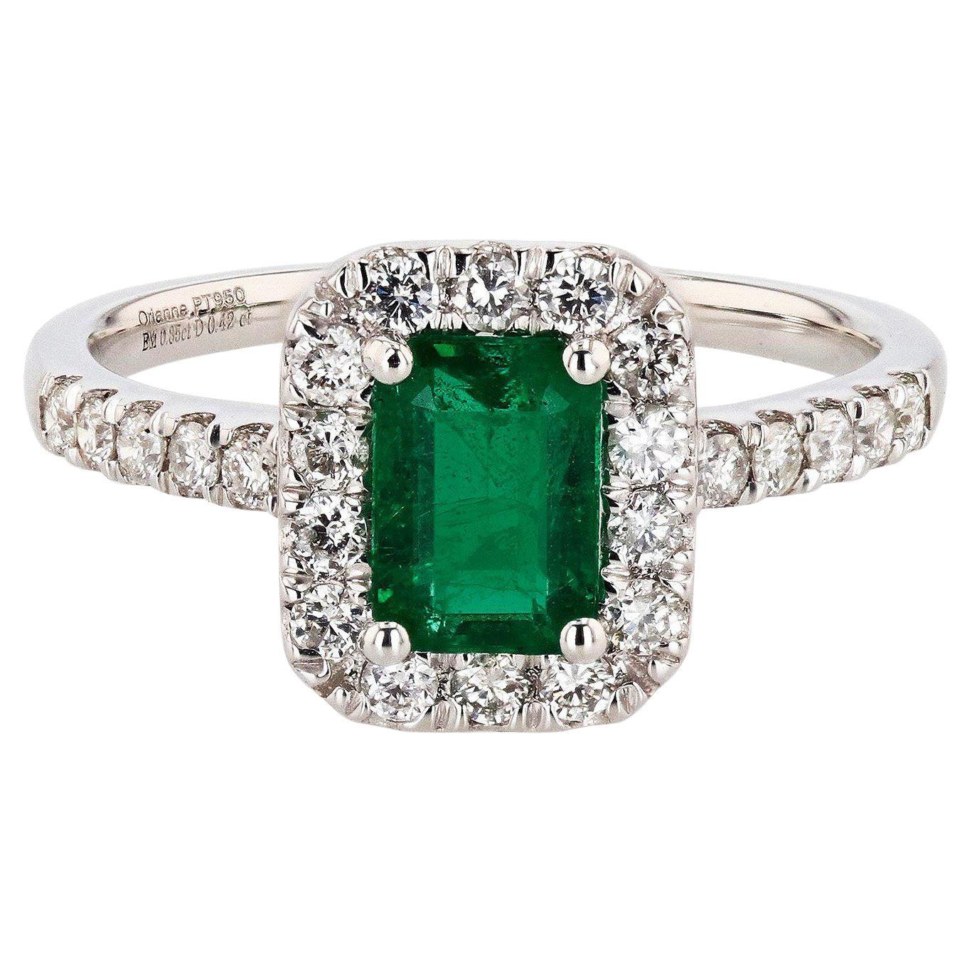 0.85 Carat Emerald and 0.42ctw Diamond Platinum Ring RN028502