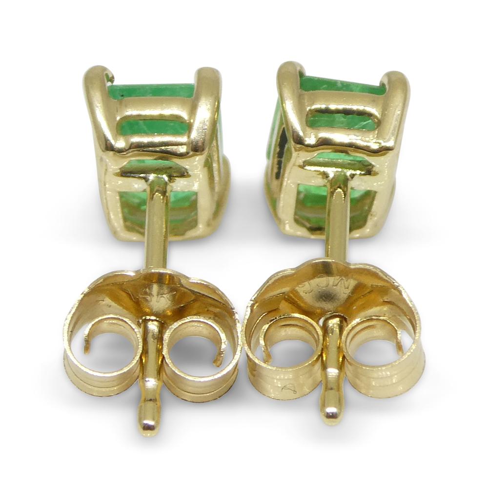 0.85ct Emerald Cut Green Colombian Emerald Stud Ears set in 14k Yellow Gold en vente 8
