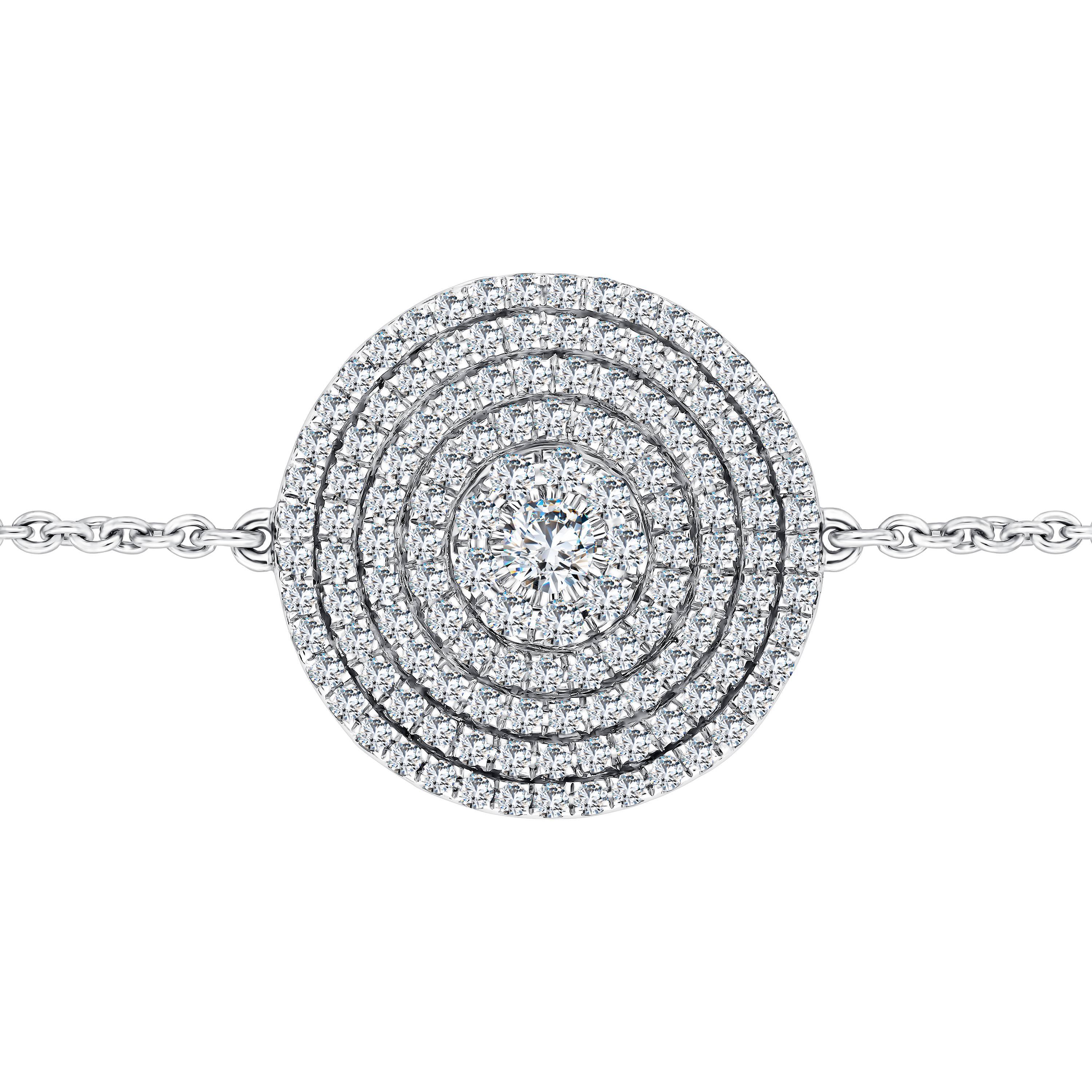 Bracelet à disques en or blanc sur mesure avec diamants ronds brillants de 0,85 carat et micro- sertis de fantaisie 