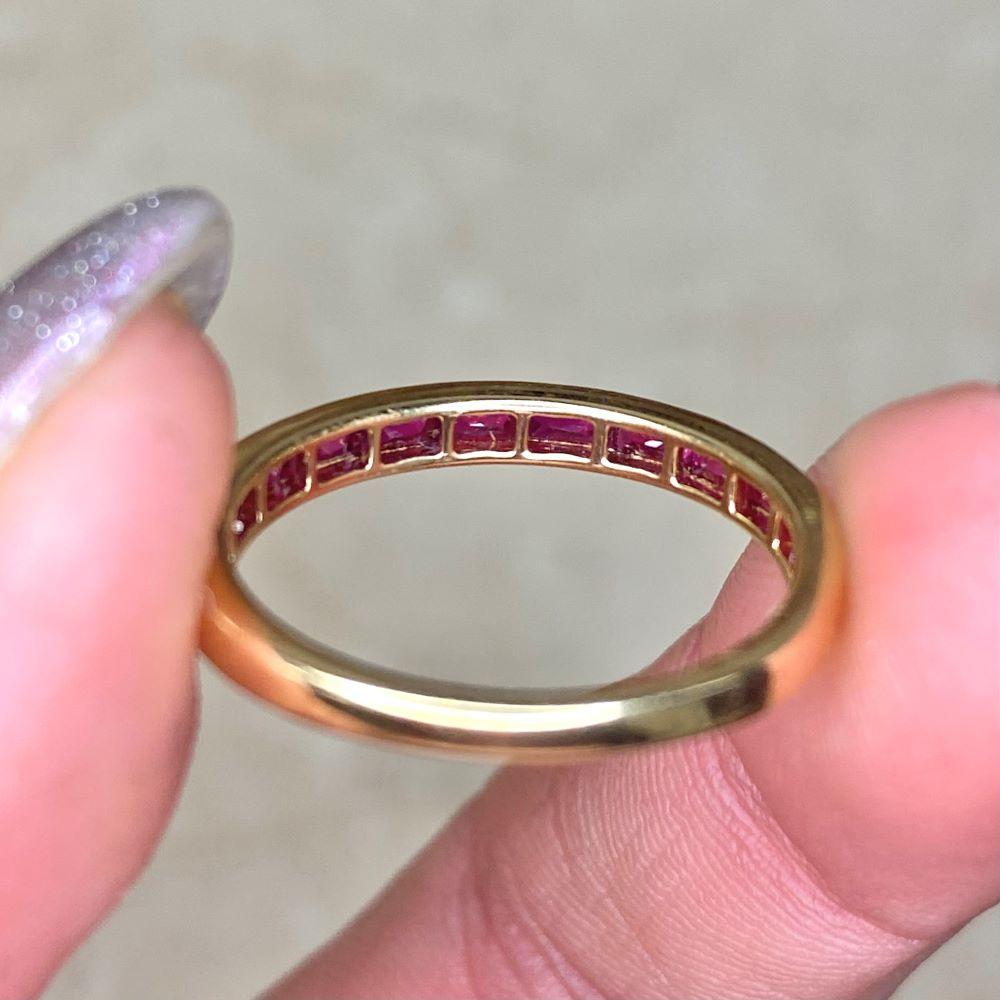 0.85ct French Cut Natural Ruby Wedding Band, 18k Yellow Gold 4
