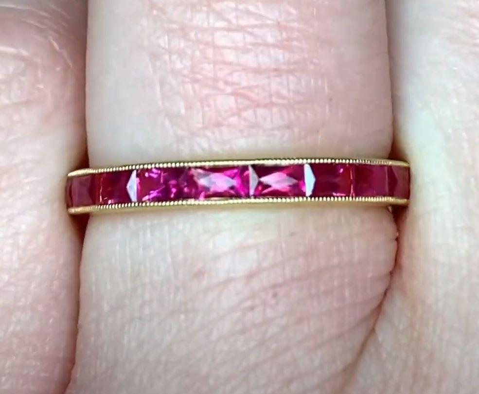 Art Deco 0.85ct French Cut Natural Ruby Wedding Band, 18k Yellow Gold
