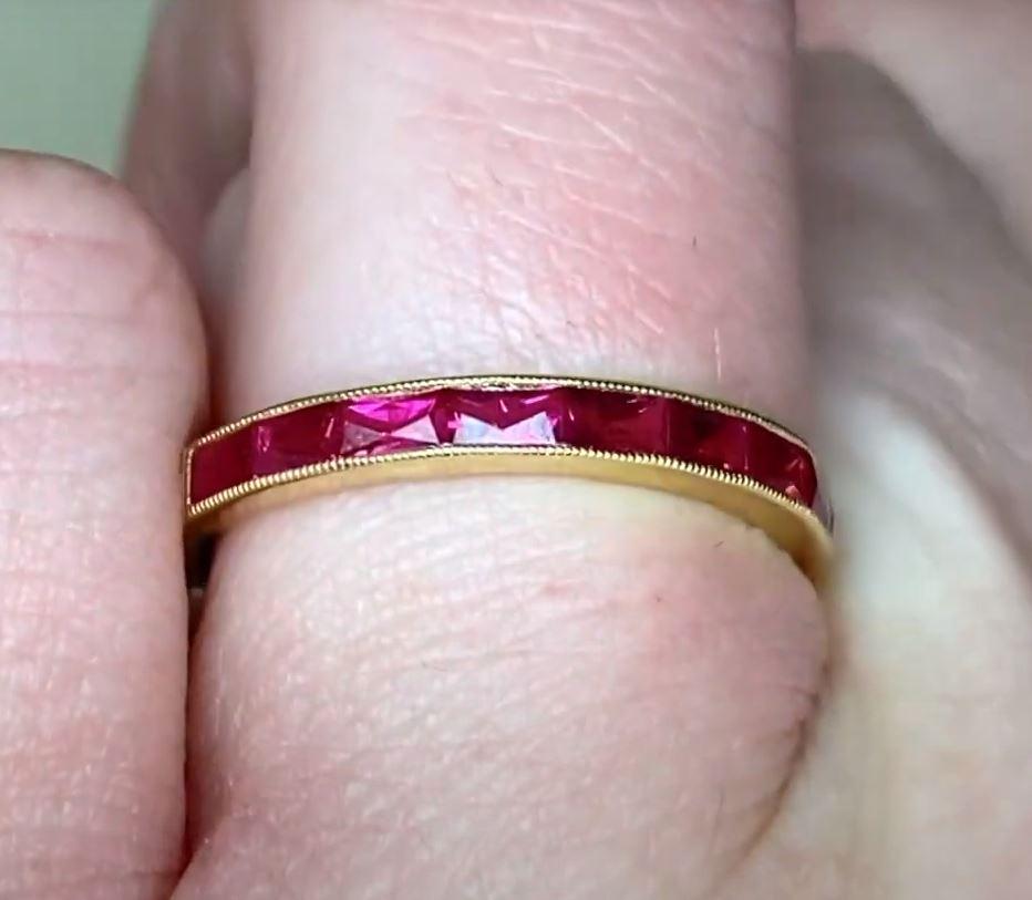 0.85ct French Cut Natural Ruby Wedding Band, 18k Yellow Gold In Excellent Condition In New York, NY