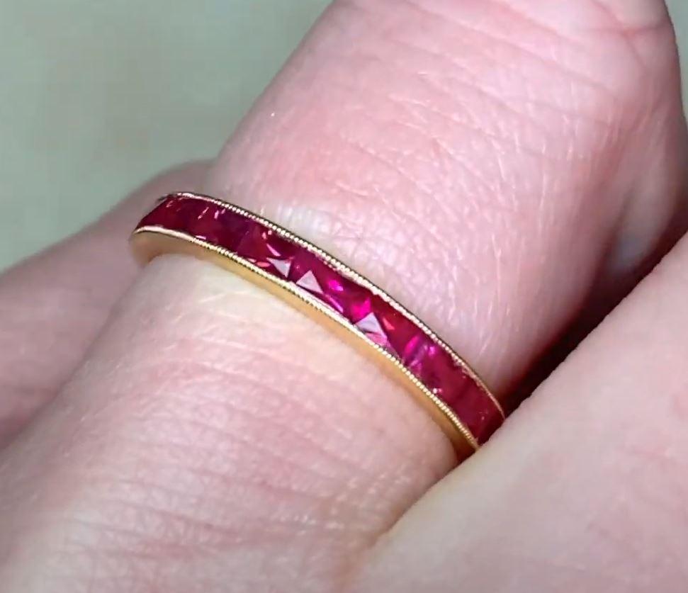 Women's 0.85ct French Cut Natural Ruby Wedding Band, 18k Yellow Gold
