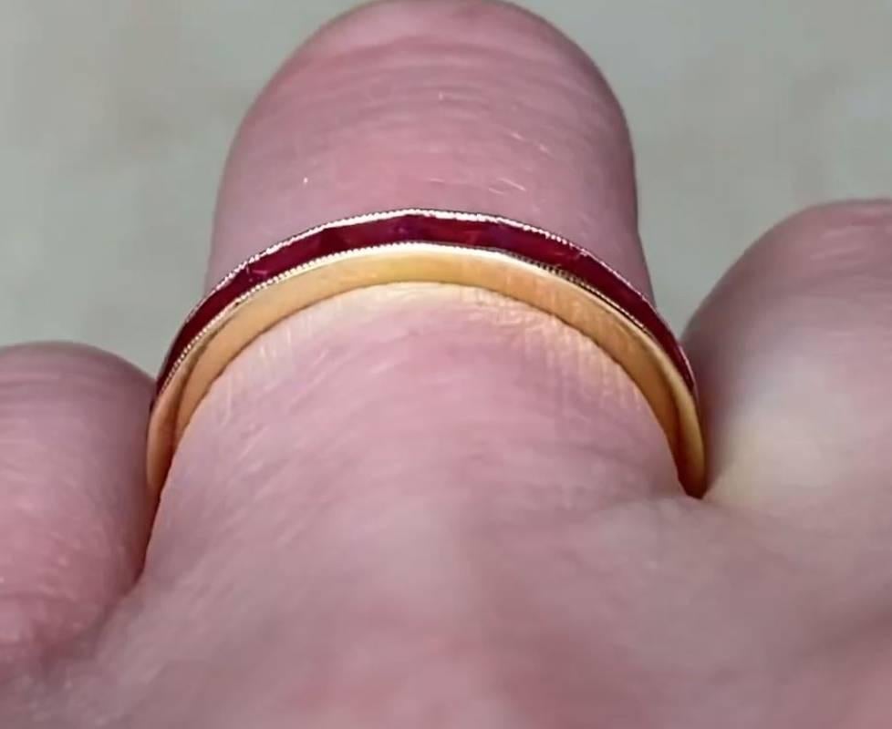 0.85ct French Cut Natural Ruby Wedding Band, 18k Yellow Gold 1