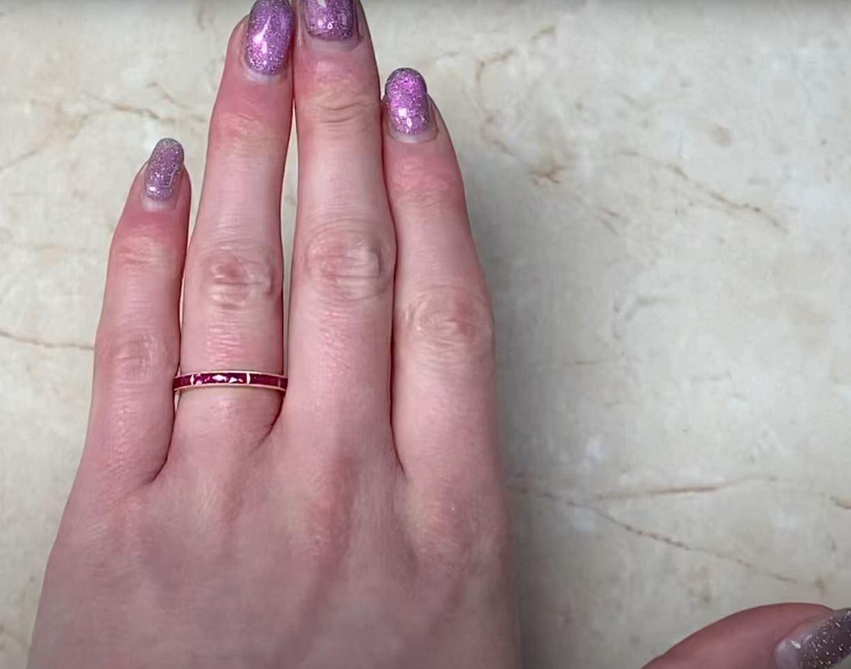 0.85ct French Cut Natural Ruby Wedding Band, 18k Yellow Gold 2