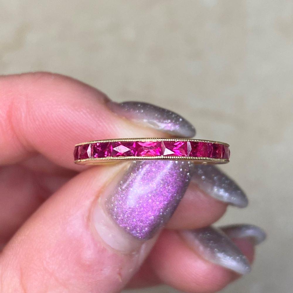 0.85ct French Cut Natural Ruby Wedding Band, 18k Yellow Gold 3