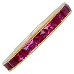 0.85ct French Cut Natural Ruby Wedding Band, 18k Yellow Gold 