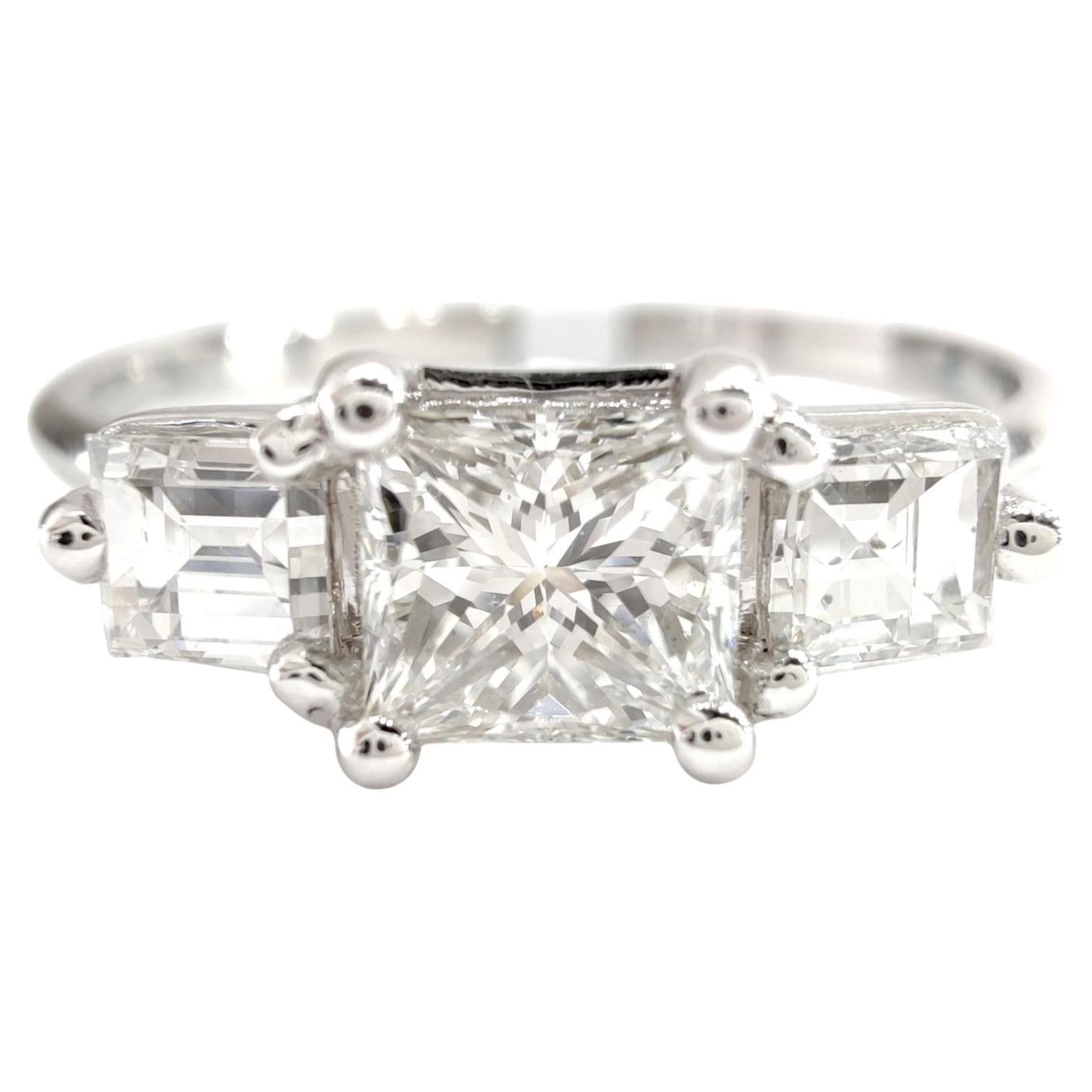 0.85ct Natural Diamond Three-Stone Ring  18K White Gold-Princess-Square step cut