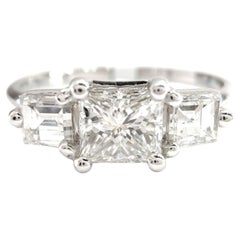 Anello a tre pietre con diamante naturale da 0,85 ct.  Oro bianco 18K-Principessa-taglio a gradino quadrato