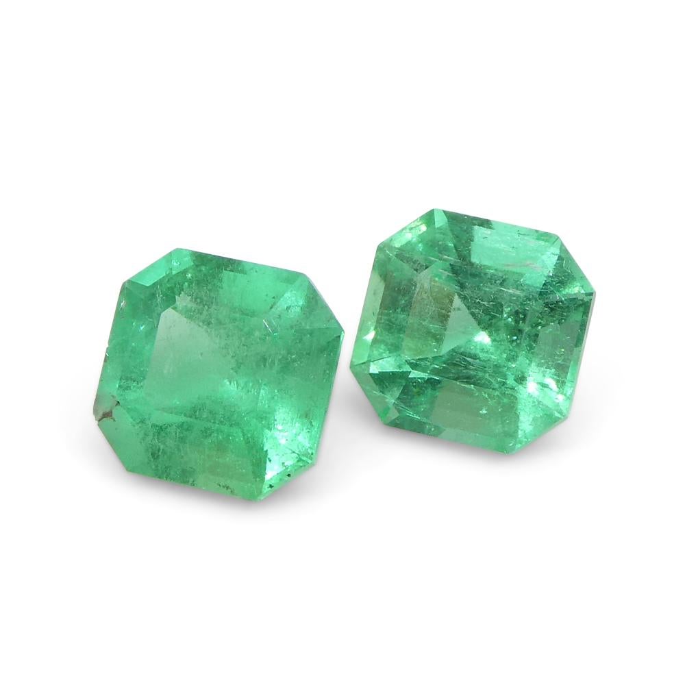 0.85ct Pair Square Green Emerald from Colombia For Sale 5