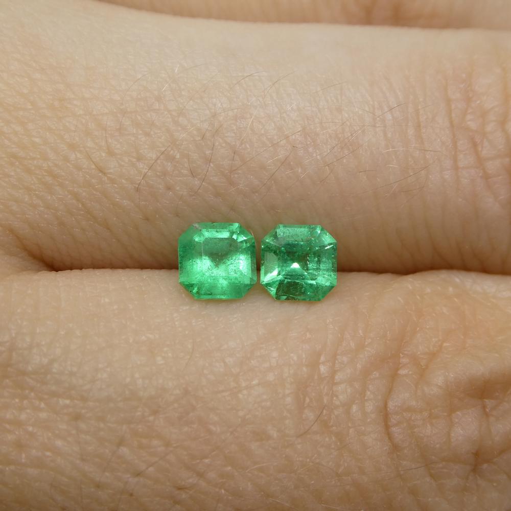 Description:

Gem Type: Emerald
Number of Stones: 2
Weight: 0.85 cts (0.42 ct/0.43 ct)
Measurements: 4.61 x 4.59 x 3.33 mm/4.56 x 4.52 x 3.31 mm
Shape: Square
Cutting Style:
Cutting Style Crown: Step Cut
Cutting Style Pavilion: Step