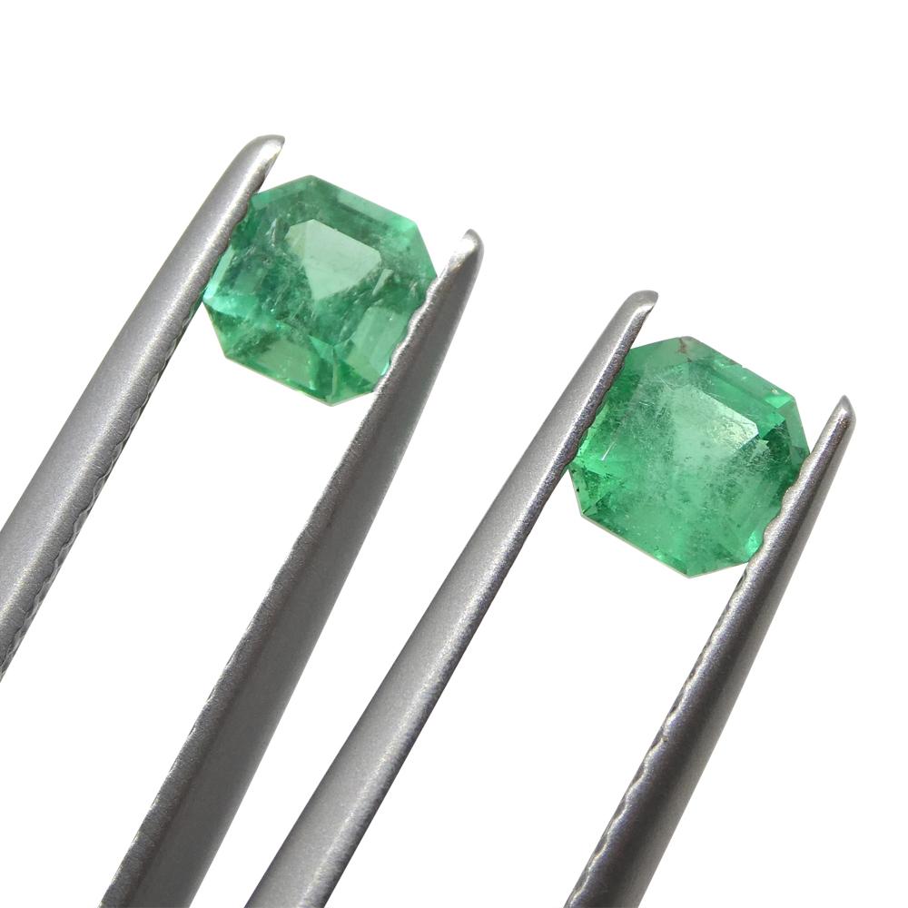 Emerald Cut 0.85ct Pair Square Green Emerald from Colombia For Sale