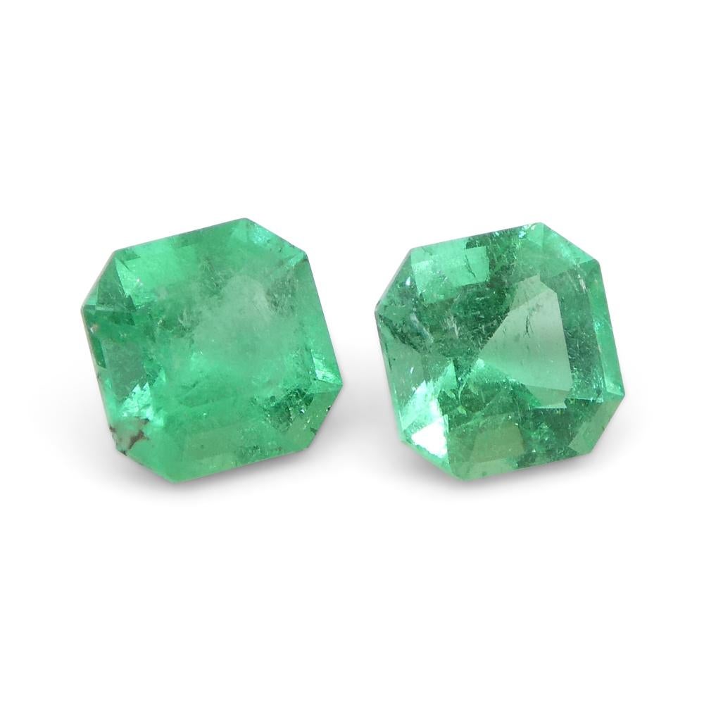0.85ct Pair Square Green Emerald from Colombia In New Condition For Sale In Toronto, Ontario