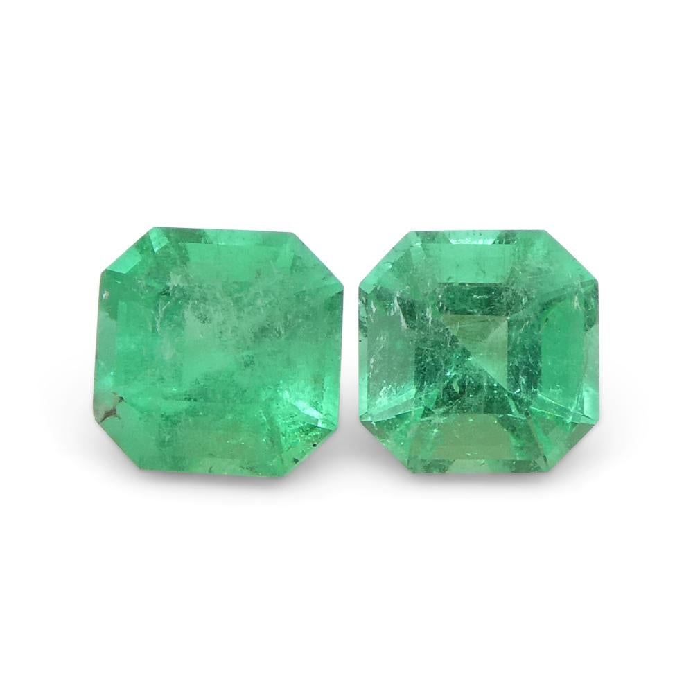 Women's or Men's 0.85ct Pair Square Green Emerald from Colombia For Sale