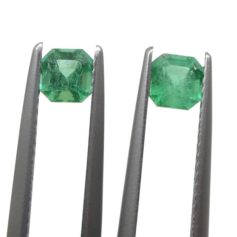 0.85ct Pair Square Green Emerald from Colombia For Sale 2