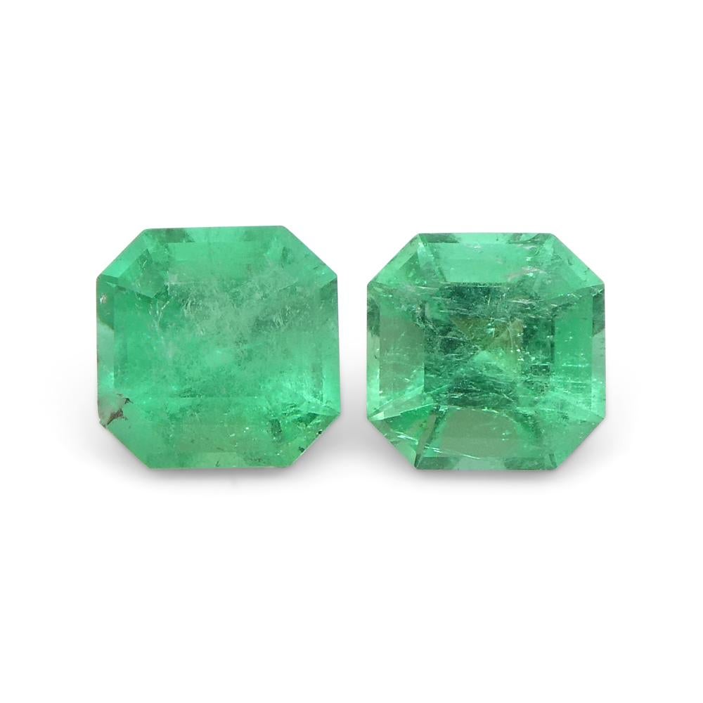 0.85ct Pair Square Green Emerald from Colombia For Sale 4