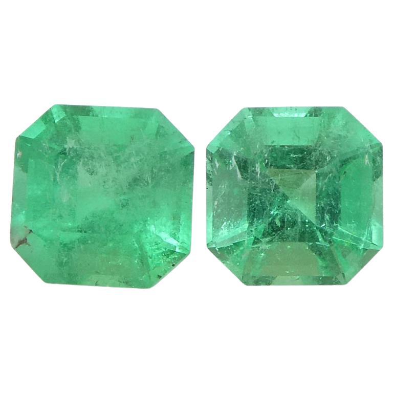 0.85ct Pair Square Green Emerald from Colombia For Sale