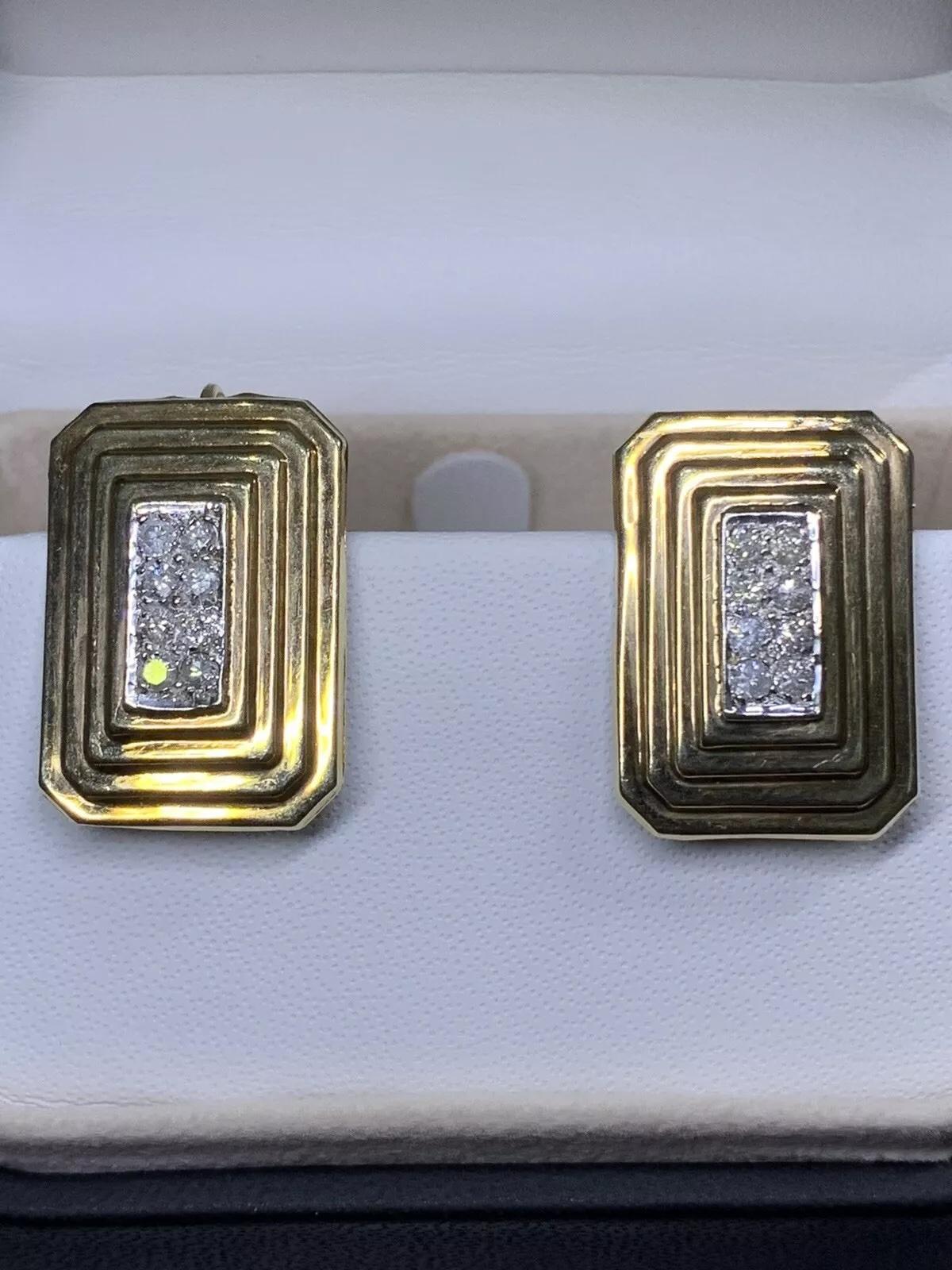 0.85ct Round diamond art deco chunky style earrings in 9ct yellow gold elongated