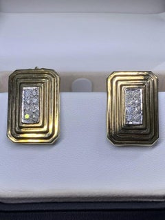 0.85ct Round diamond art deco chunky style earrings in 9ct yellow gold elongated