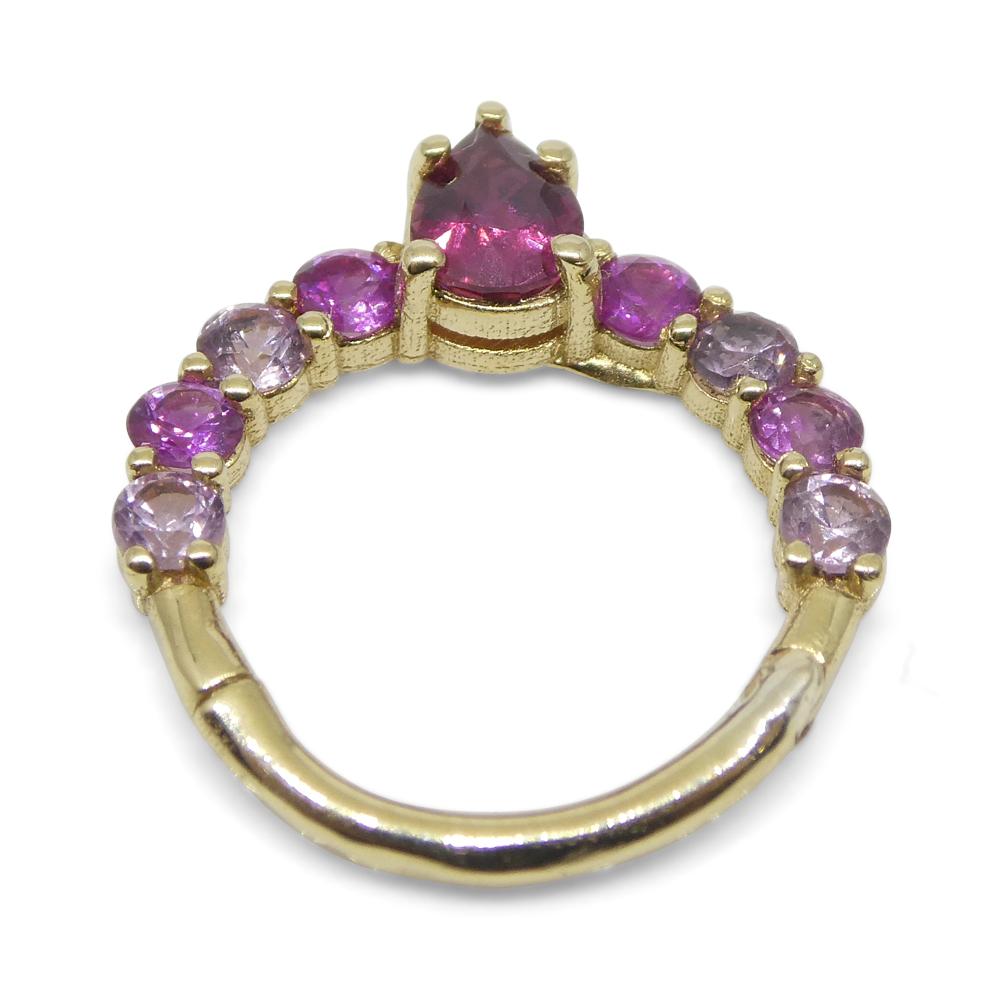 0.85ct Ruby and Pink Sapphire 16G 10mm Hinged Septum Clicker Ring in 14k YG For Sale 3
