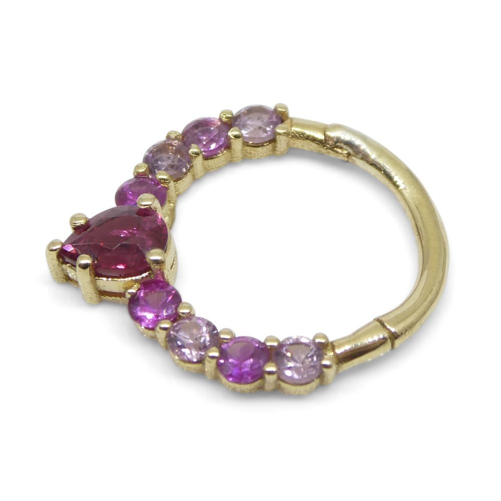 0.85ct Ruby and Pink Sapphire 16G 10mm Hinged Septum Clicker Ring in 14k YG For Sale 4