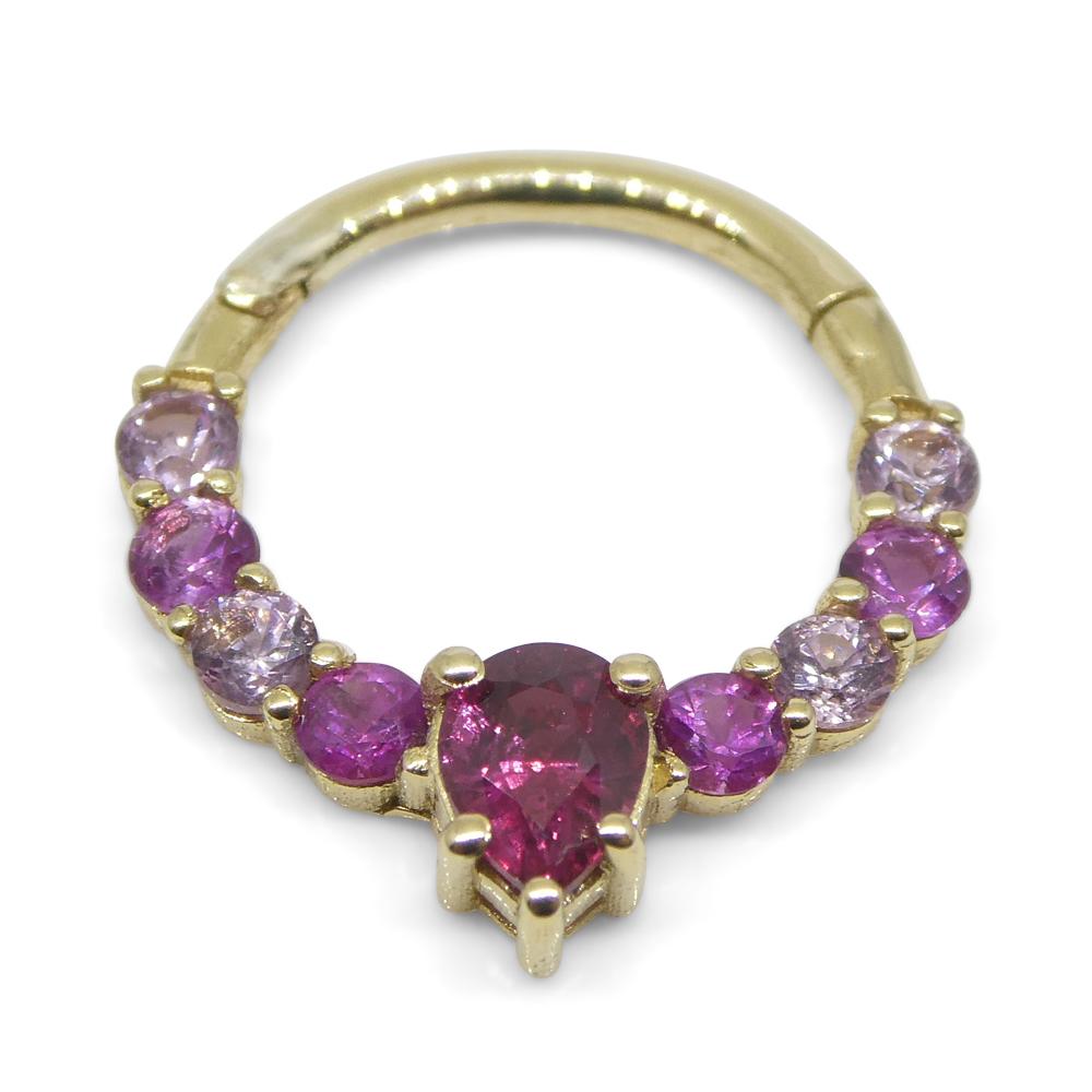 0.85ct Ruby and Pink Sapphire 16G 10mm Hinged Septum Clicker Ring in 14k YG For Sale 5