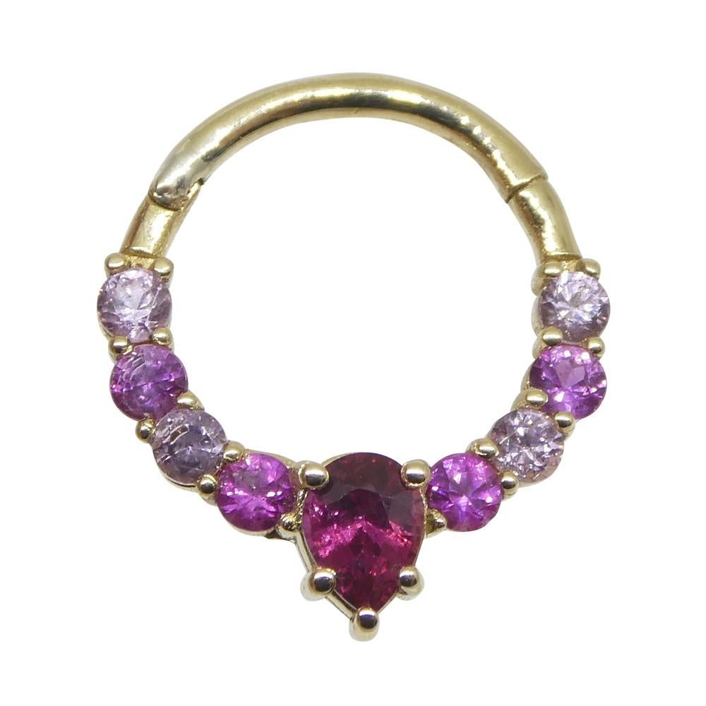 Round Cut 0.85ct Ruby and Pink Sapphire 16G 10mm Hinged Septum Clicker Ring in 14k YG For Sale