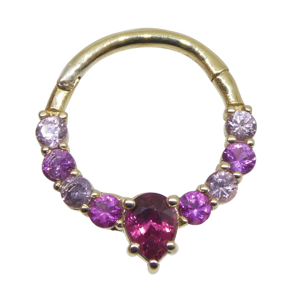 0.85ct Ruby and Pink Sapphire 16G 10mm Hinged Septum Clicker Ring in 14k YG In New Condition For Sale In Toronto, Ontario