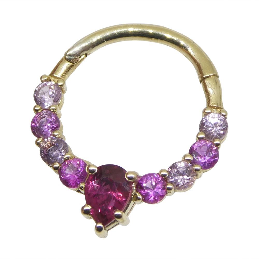 0.85ct Ruby and Pink Sapphire 16G 10mm Hinged Septum Clicker Ring in 14k YG For Sale 1