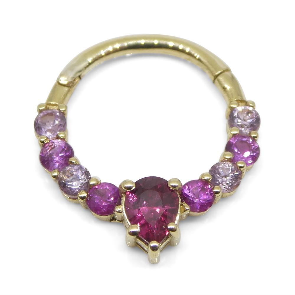0.85ct Ruby and Pink Sapphire 16G 10mm Hinged Septum Clicker Ring in 14k YG For Sale 2