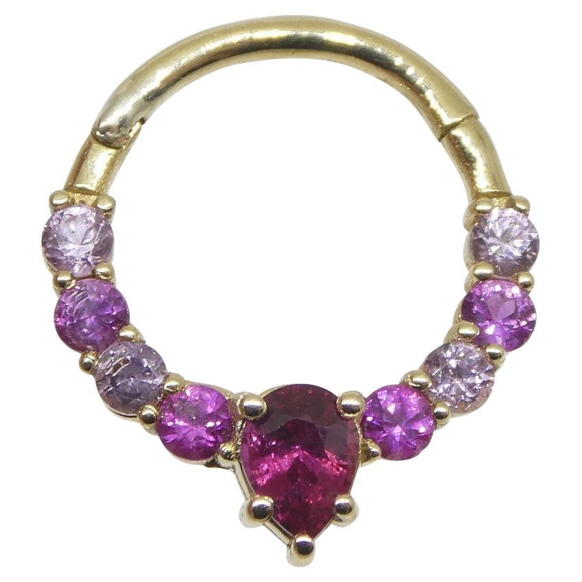 0.85ct Ruby and Pink Sapphire 16G 10mm Hinged Septum Clicker Ring in 14k YG For Sale